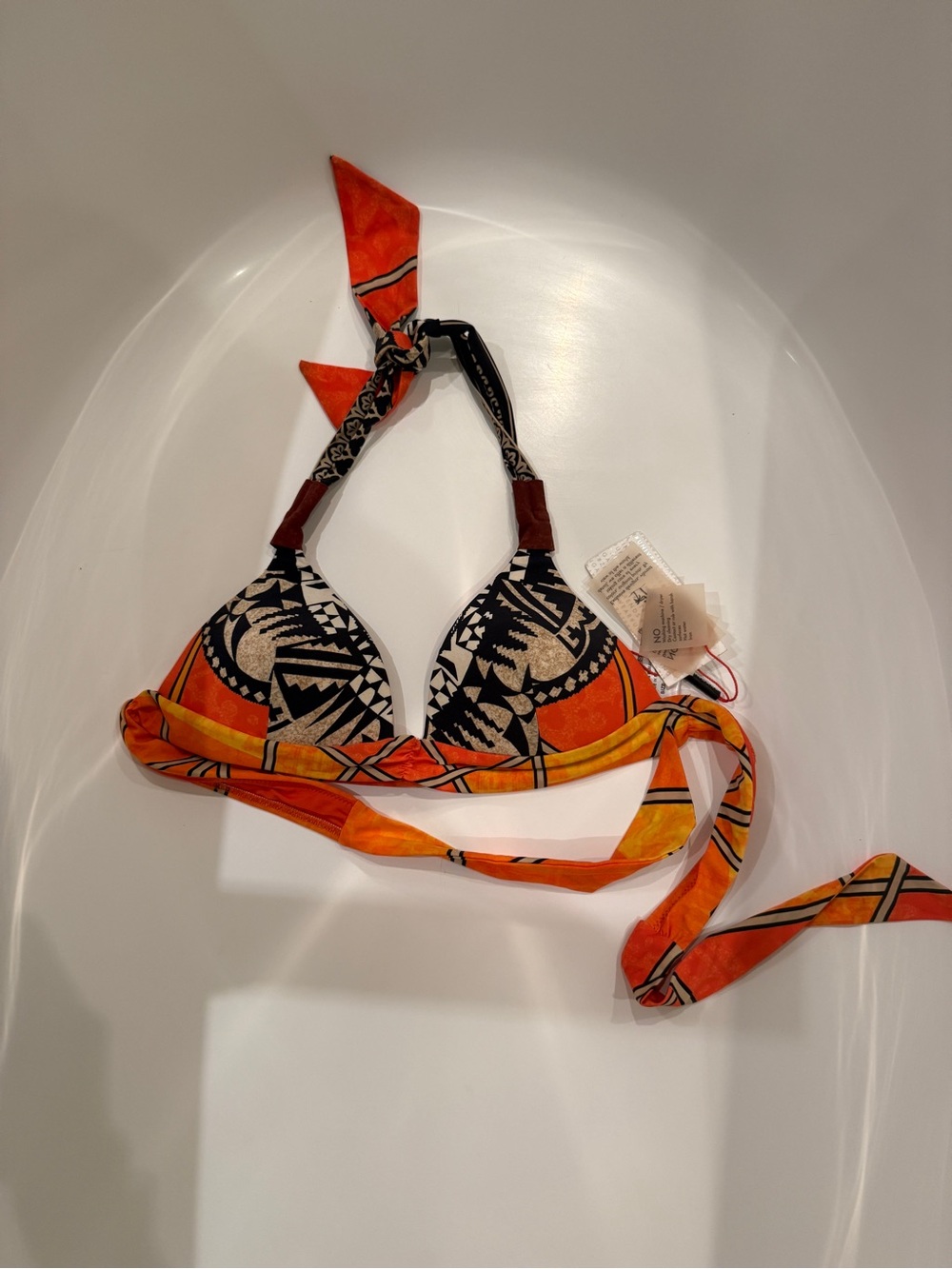 NWT Zingara Orange Tribal Print Halter Bikini Top Size 6